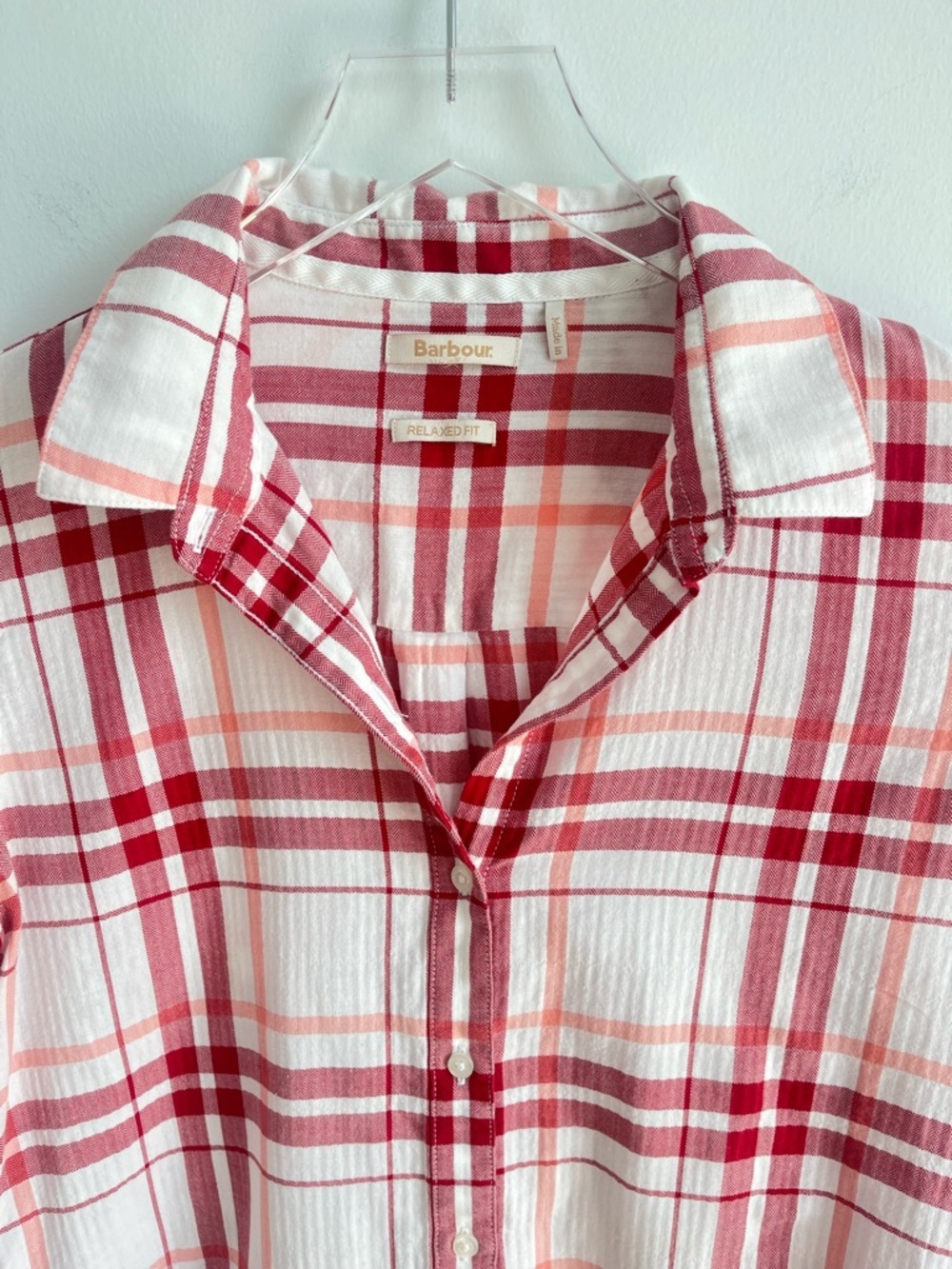 Barbour Shoreline Relaxed Fit Red Plaid Shirt Cotton Blend Button Front Small - Picture 5 of 7